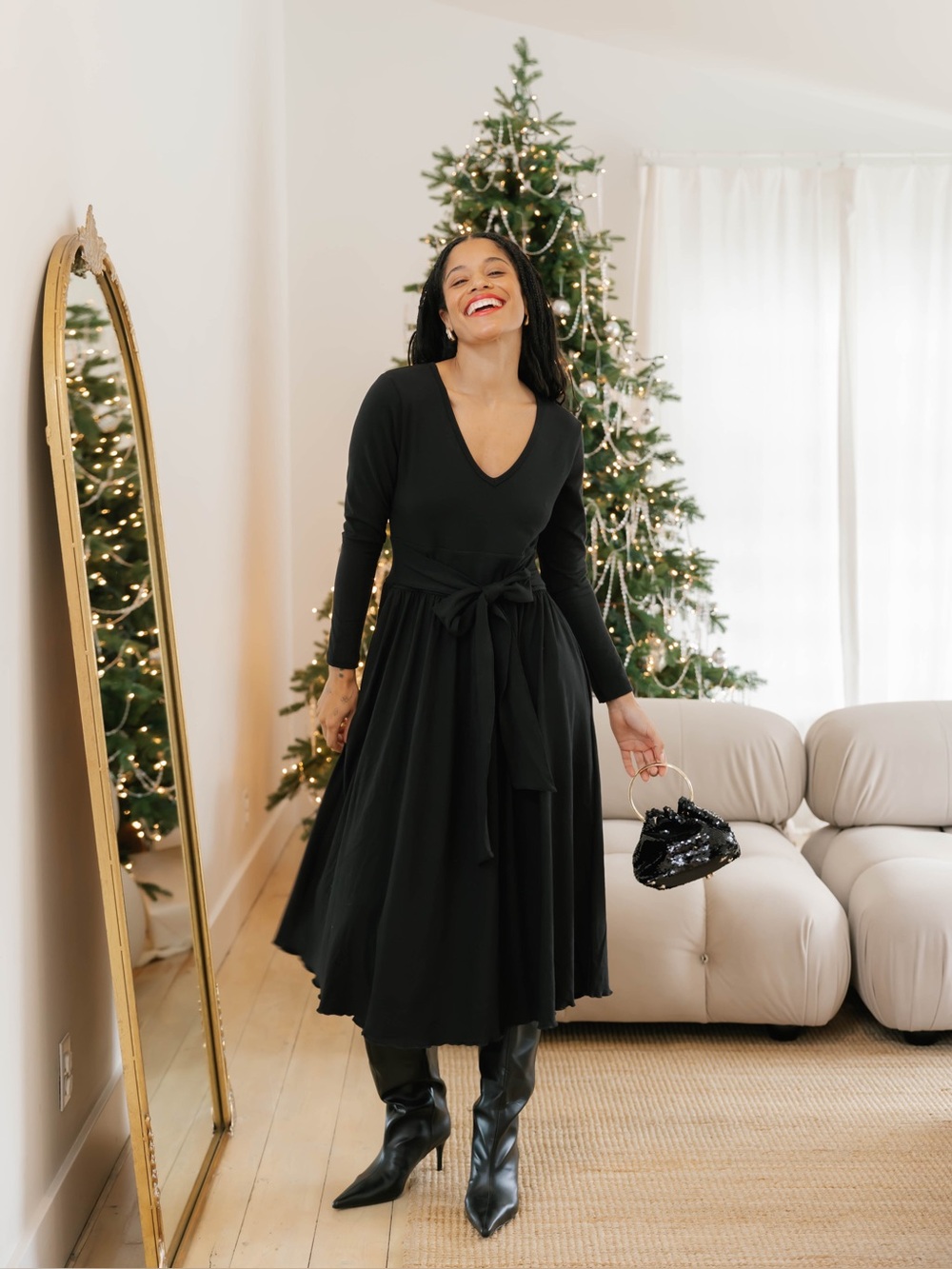 Smash + Tess LEAH MIDI DRESS IN MIDNIGHT BLACK size Large